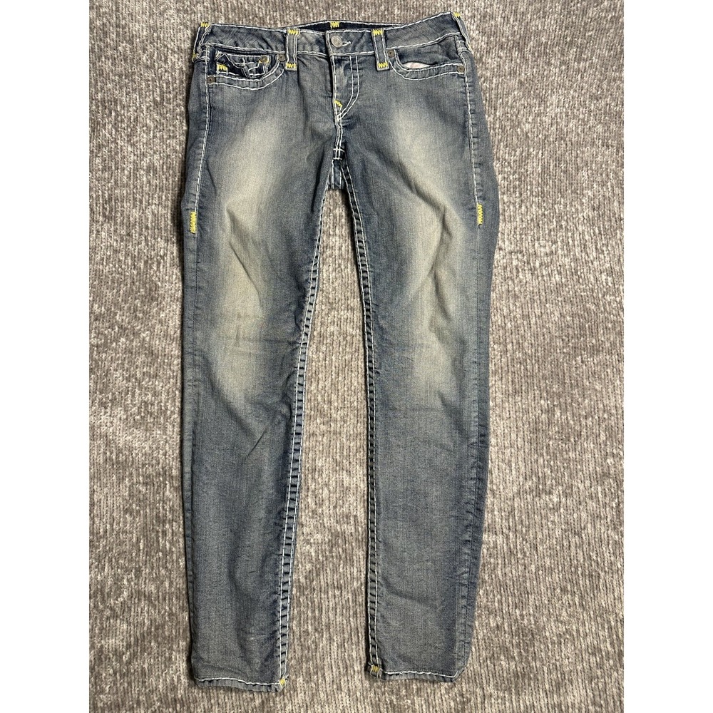True Religion Julie Super T Womens Jeans Size 31 Skinny Low Rise Distressed Blue